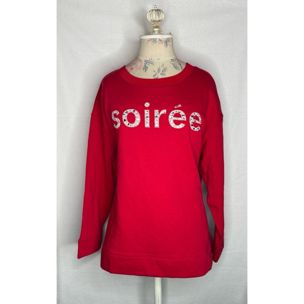 NWT Talbots Soiree Embellished Sweatshirt Red Rhinestone Plus Sz 1X Cozy Holiday - Picture 2 of 12